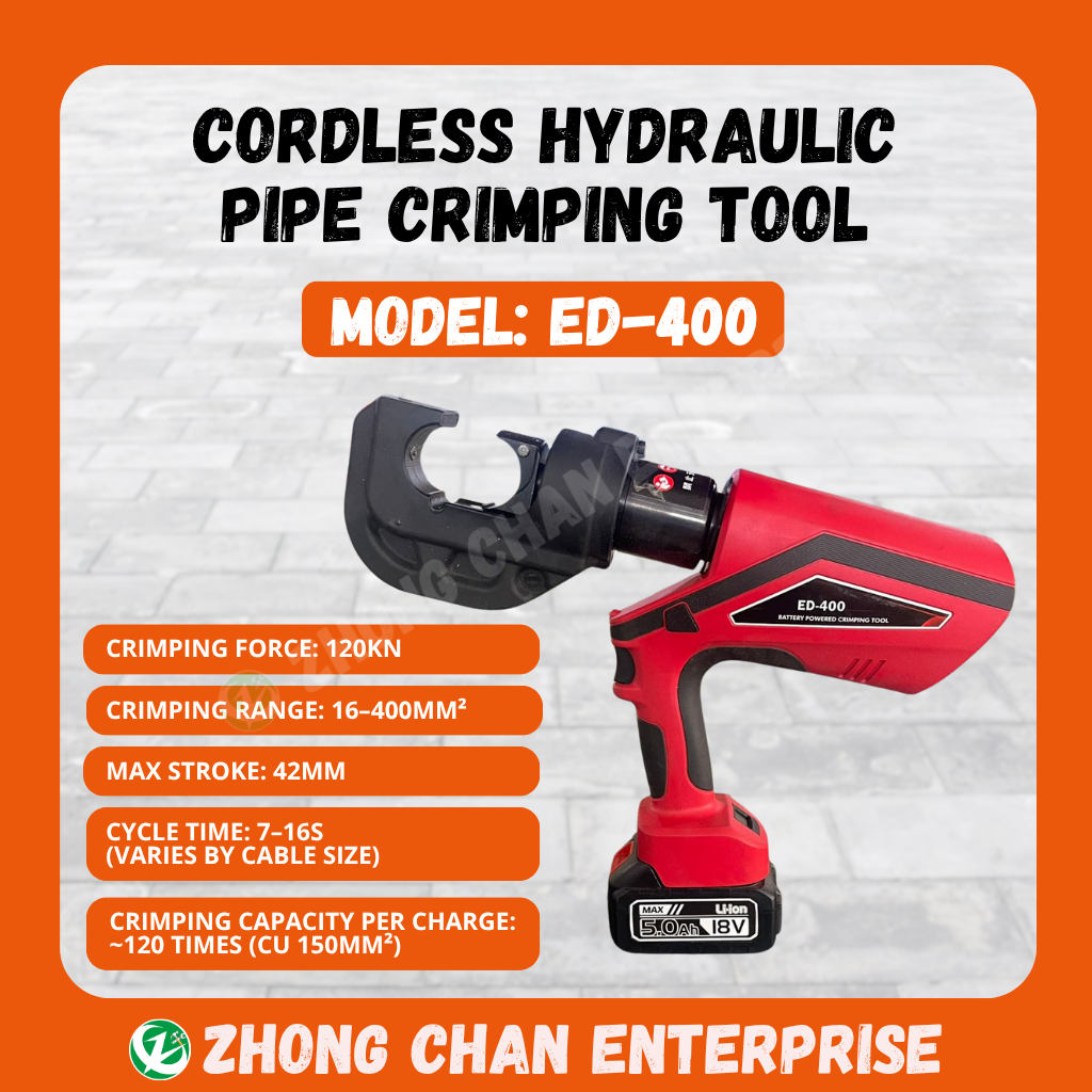 ED-400 Cordless Hydraulic Crimping Tool (16–400mm², 120KN, 18V) - Image 4