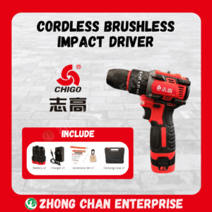 CHIGO 18V Cordless Brushless Electric Drill – 3/8" Chuck, High-Power Screwdriver