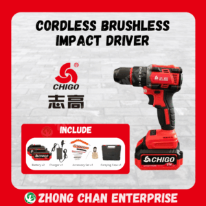 CHIGO 21V Cordless Brushless Electric Drill – 3/8" Chuck, High-Speed Screwdriver