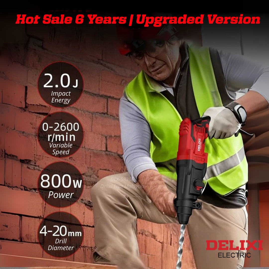 DELIXI 800W Rotary Hammer Drill – Heavy Duty Electric Drill - Image 4