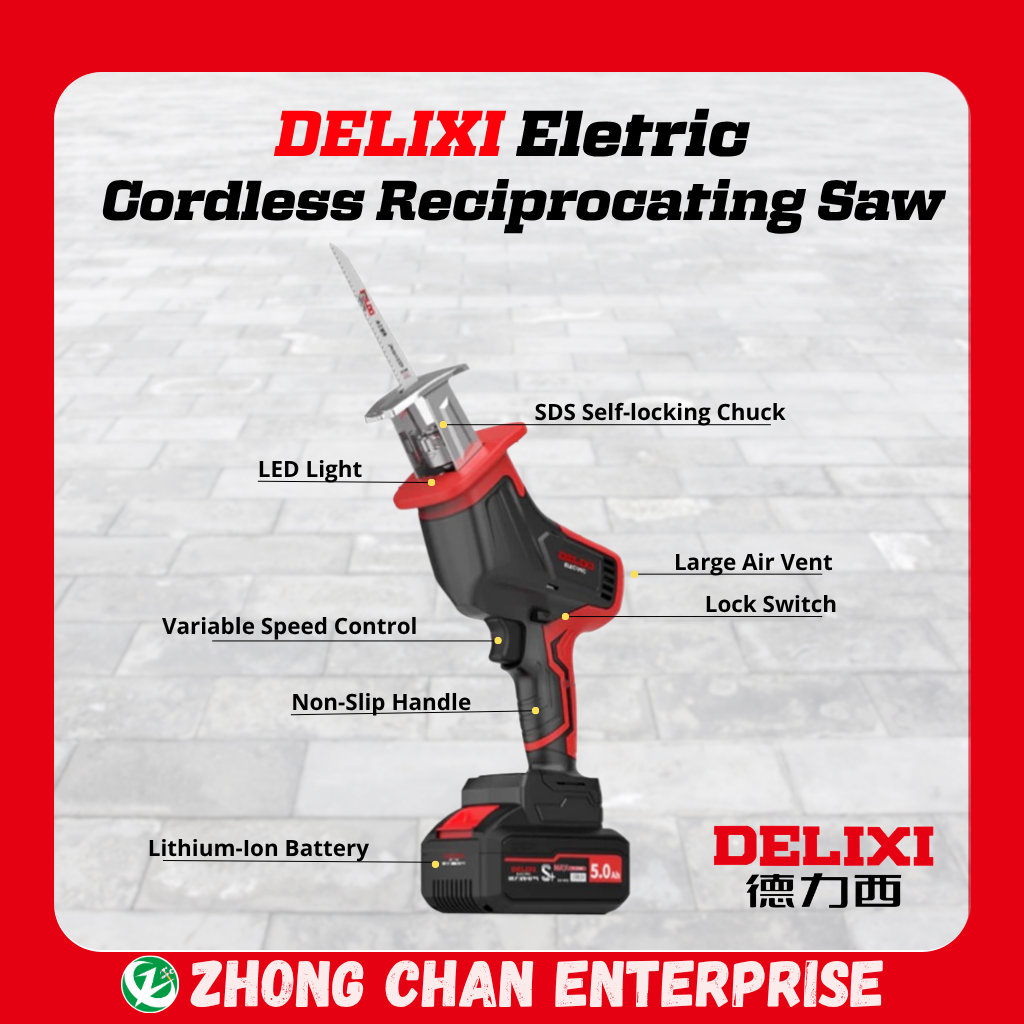 DELIXI 21V Cordless Reciprocating Saw – 15mm Stroke, 4.0Ah Power - Image 2