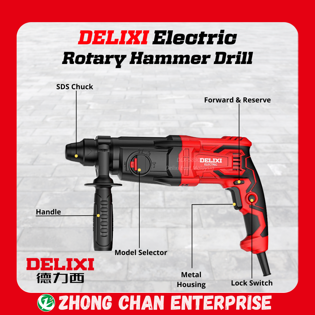 DELIXI 800W Rotary Hammer Drill – Heavy Duty Electric Drill - Image 2