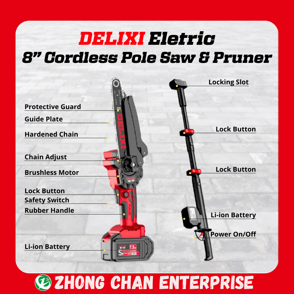 DELIXI 21V 8-Inch Cordless Pole Saw & Pruner – 200mm, 5400RPM Power - Image 2