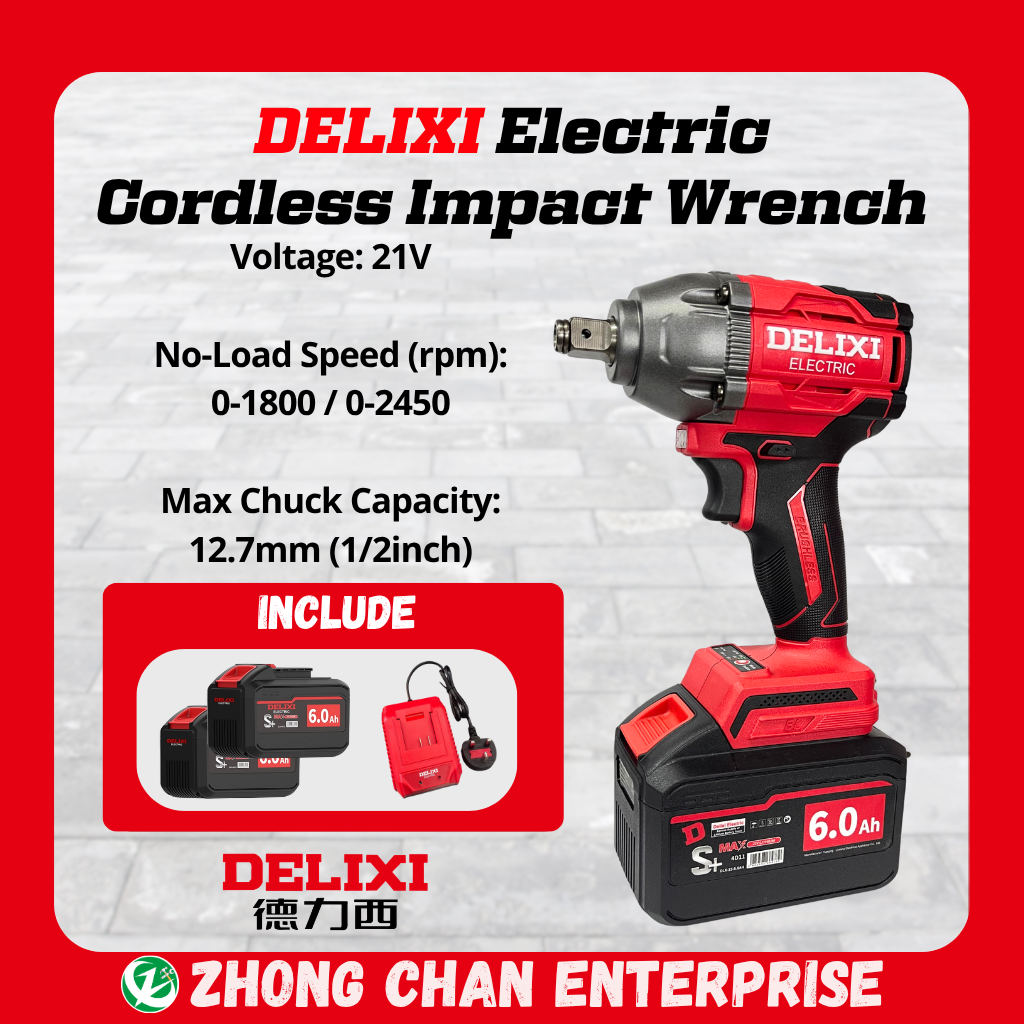 DELIXI 21V Cordless Impact Wrench – Heavy Duty with 6.0Ah Batteries