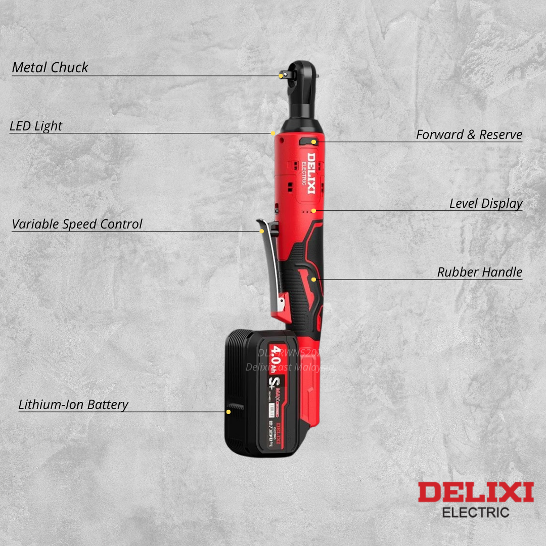 DELIXI 21V Cordless Ratchet Wrench – High Torque & Full Set - 图片 2