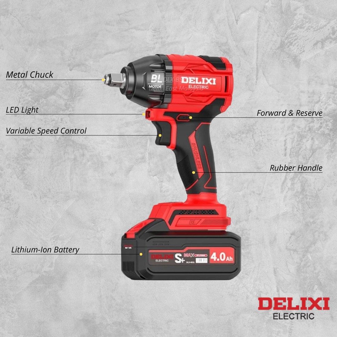 DELIXI 21V Cordless Impact Wrench – Heavy Duty with 6.0Ah Batteries - Image 2