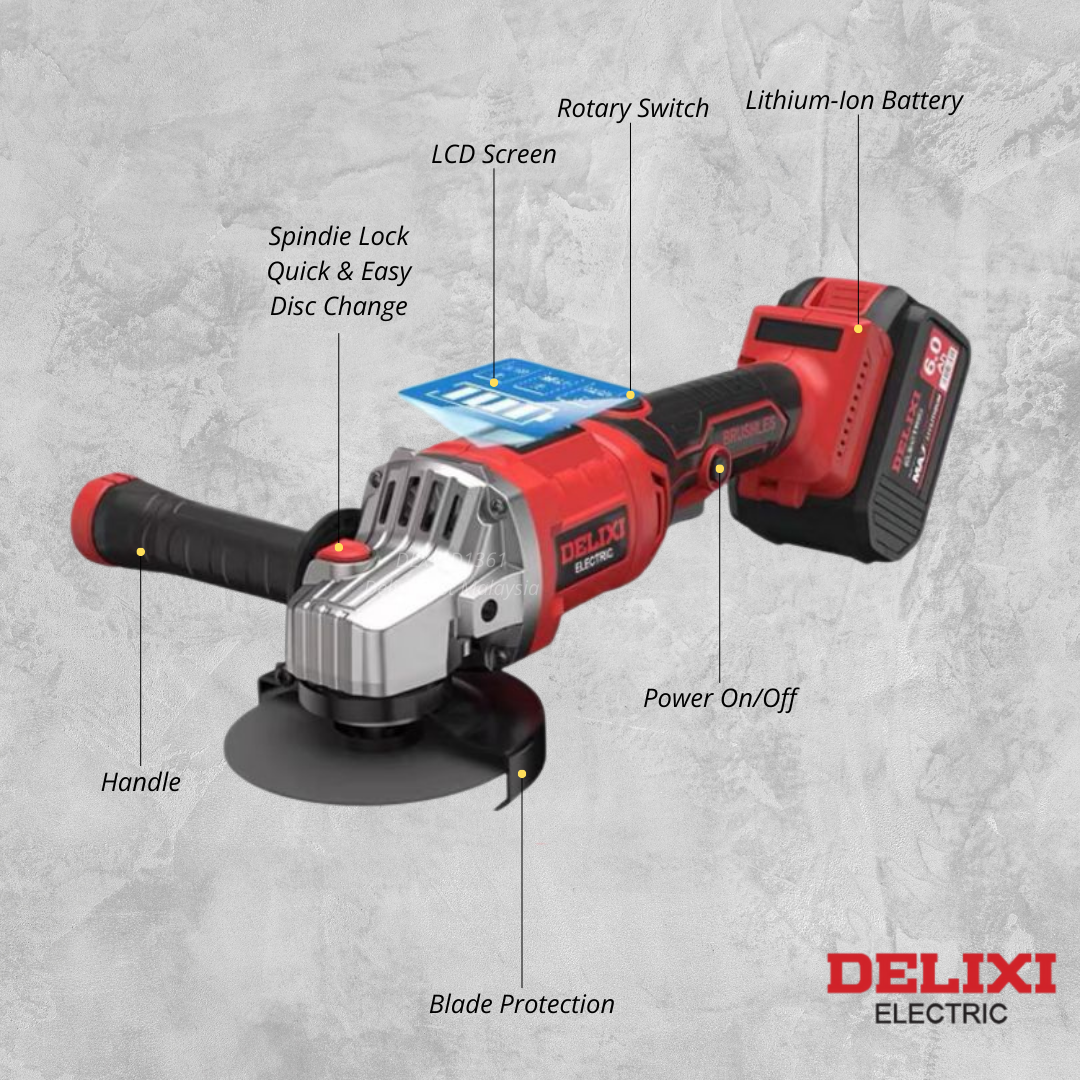 DELIXI 21V Cordless Angle Grinder – 100mm Disc, 6.0Ah Power - 图片 2