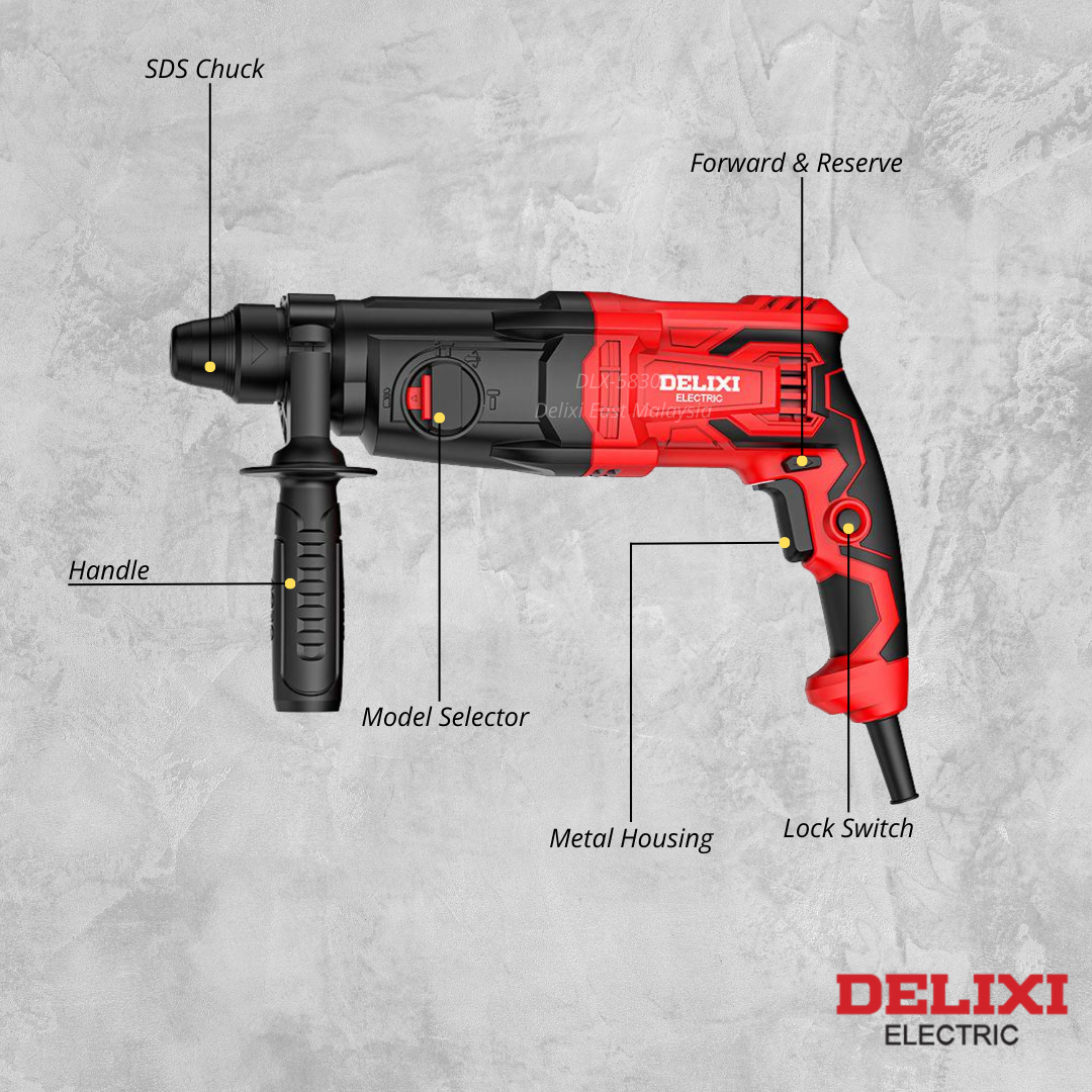 DELIXI 800W Rotary Hammer Drill – Heavy Duty Electric Drill - Image 2
