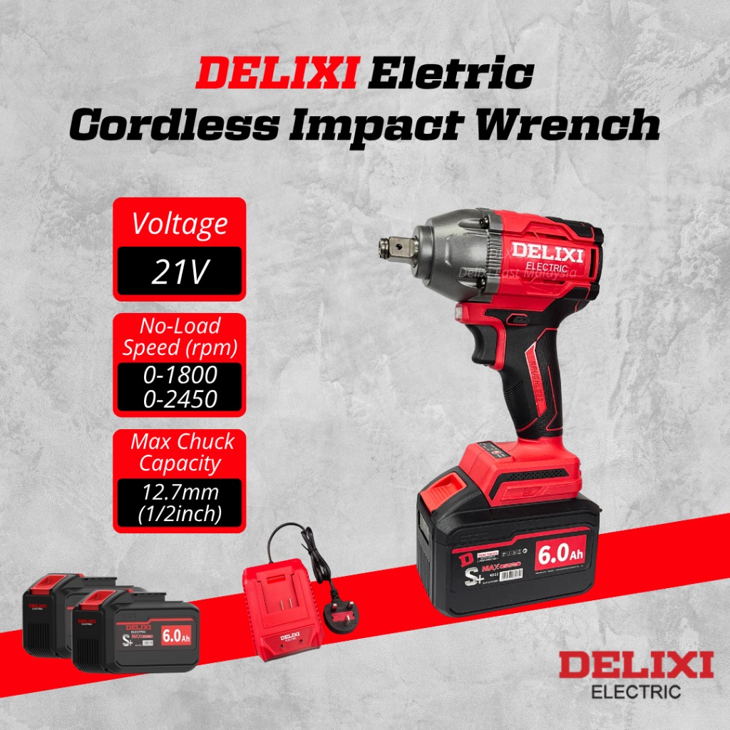 DELIXI 21V Cordless Impact Wrench – Heavy Duty with 6.0Ah Batteries