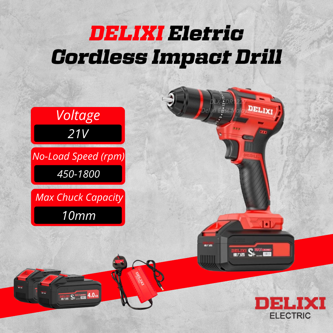DELIXI 21V Cordless Impact Drill – Strong Power with 4.0Ah Batteries