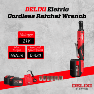 DELIXI 21V Cordless Ratchet Wrench – High Torque & Full Set