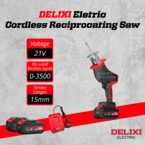 DELIXI 21V Cordless Reciprocating Saw – 15mm Stroke, 4.0Ah Power